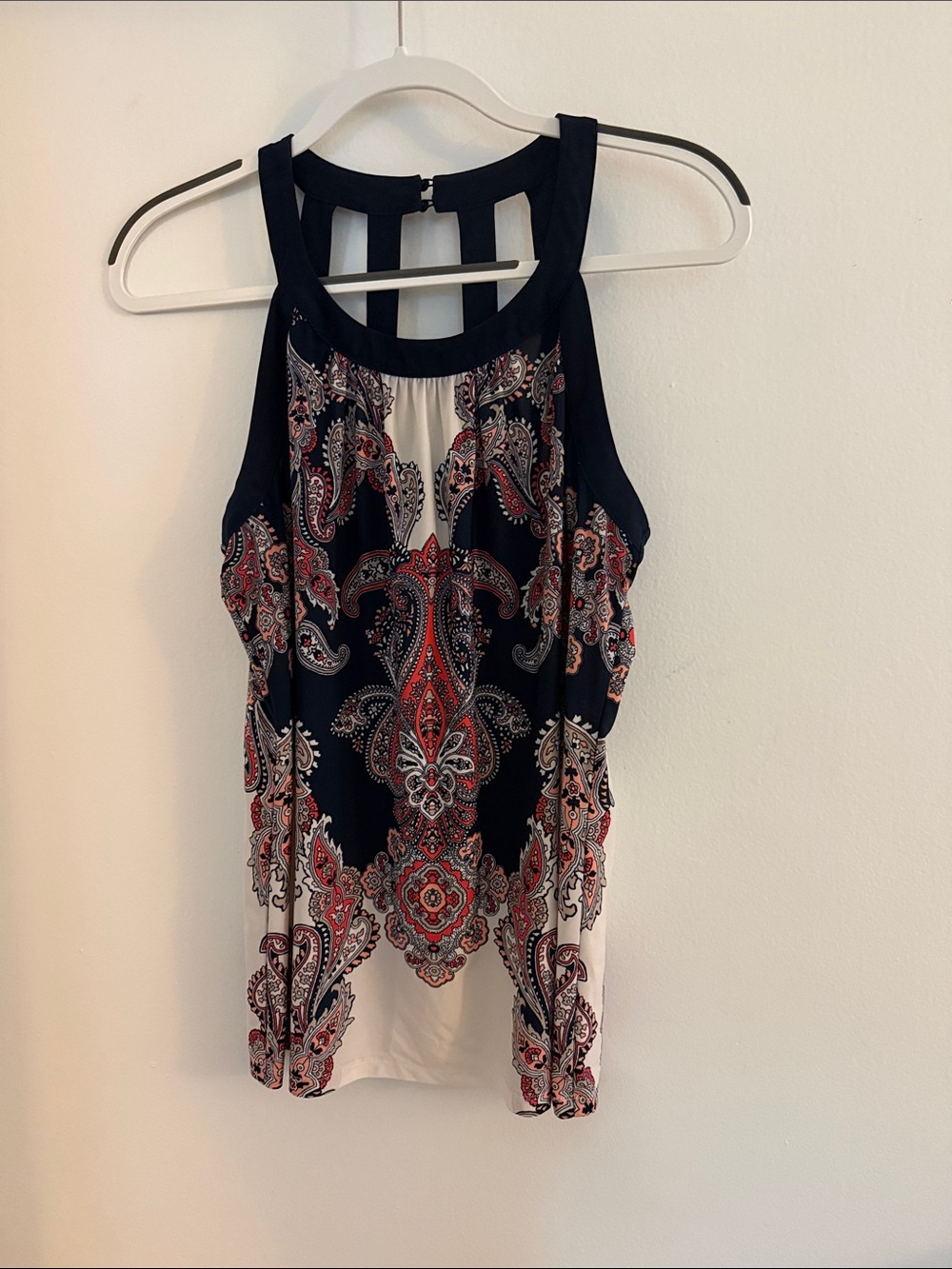 INC International Concepts Navy and Red Paisley Halter Tank